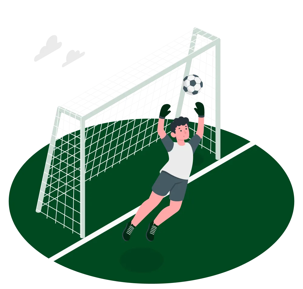 Illustration d'un garçon dans les cage d'un match de foot qui essaye d'arrêter un ballon